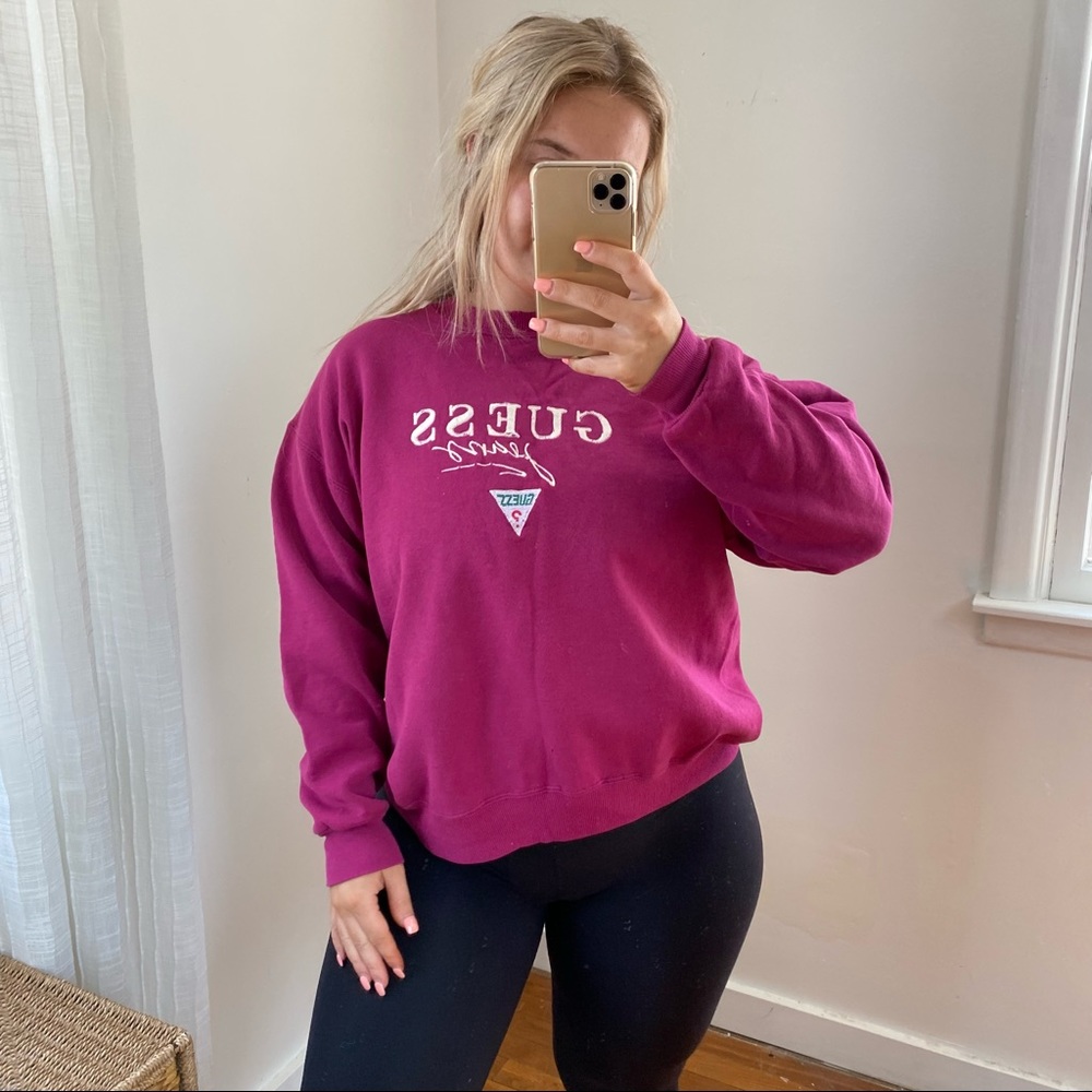 Guess Jeans Vintage Y2K Crewneck Maroon Spellout Sweatshirt Medium - Picture 4 of 9